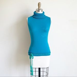 Turquoise Blue Dragon Sleeveless Turtleneck